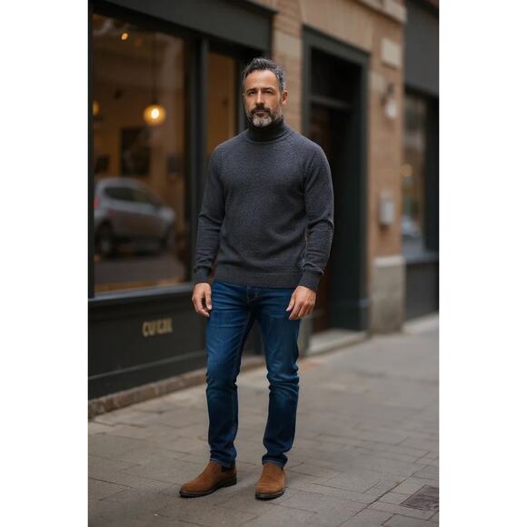 Joseph & Lyman Men’s Minimalist Cashmere Turtleneck Sweater Gray - Picture 1 of 9